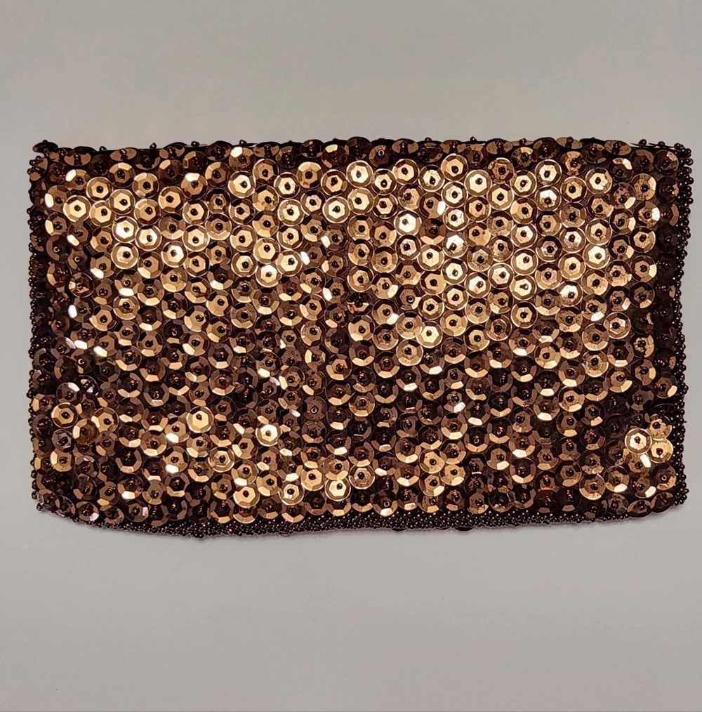 Vintage Walborg Beaded Sequin Chocolate Brown Clutch Bag